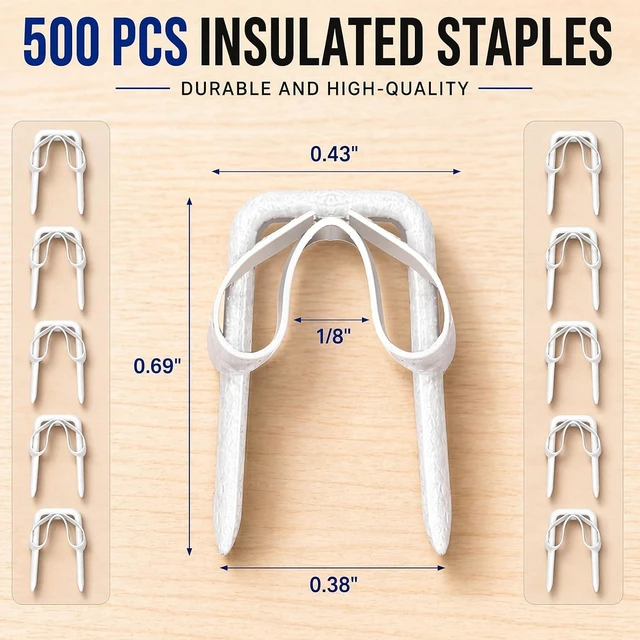 Alt view image 4 of 6 - Tandefio 500 Pcs Electrical Wire Staples U Type 1/8 Inch Insulated Staples Wire Tacks for Cables Organization, Secures Low Voltage Efficient Cable Clips for Speaker Telephone Thermostat, White