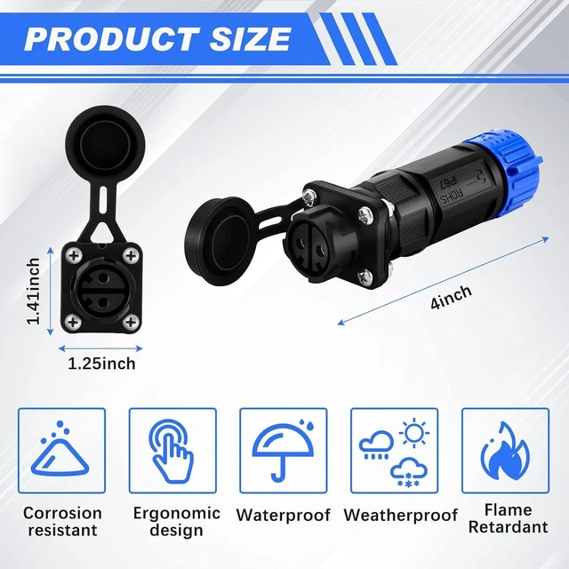 Alt view image 3 of 7 - Amylove 2 Pack Trolling Motor Plug Receptacle Set 12/24/36/48 Volt Waterproof Boat Plug Boat Power Connector for Trolling Motor Fishing Reel Down Rigger(Blue)