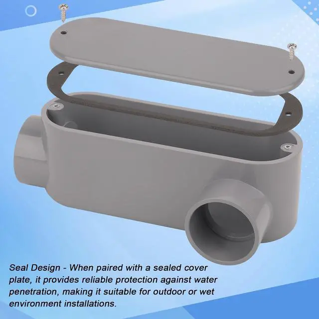 Alt view image 3 of 7 - 2Pack 1-1/2 Inch Rigid PVC Conduit Body Type LL 1.50IN Slip x Slip PVC Conduit Bodies LL Type with Cover and Gasket, Gray