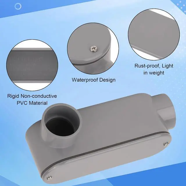 Alt view image 4 of 7 - 2Pack 1-1/2 Inch Rigid PVC Conduit Body Type LL 1.50IN Slip x Slip PVC Conduit Bodies LL Type with Cover and Gasket, Gray