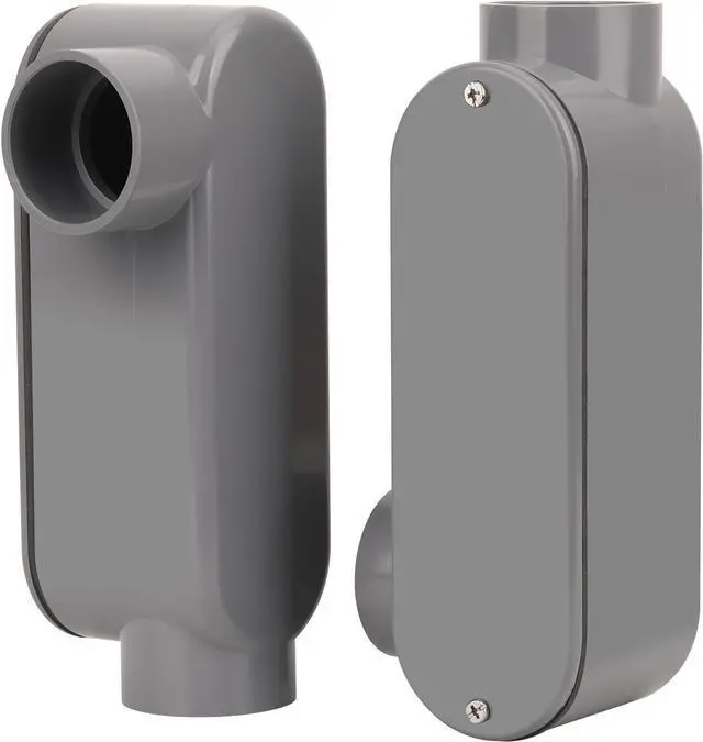 Alt view image 6 of 7 - 2Pack 1-1/2 Inch Rigid PVC Conduit Body Type LL 1.50IN Slip x Slip PVC Conduit Bodies LL Type with Cover and Gasket, Gray