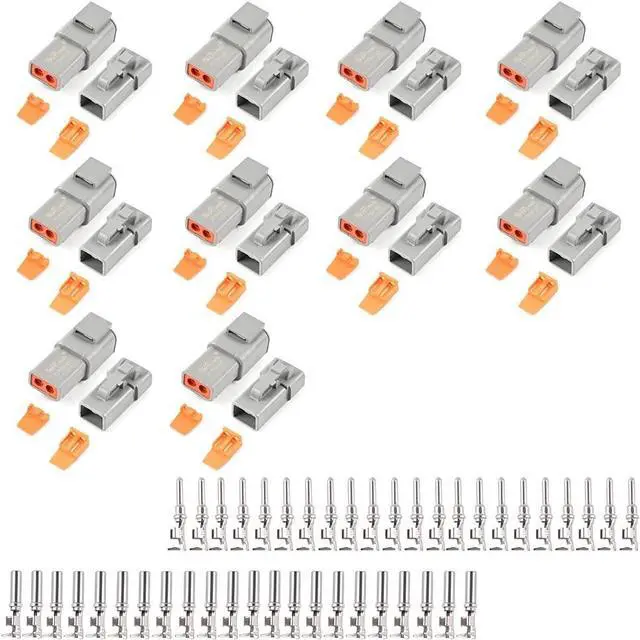 Main image of JRready ST6251 Deutsch DTP Connector Kit 2 Pin Waterproof Connectors 10 Sets with Size 12 Stamped Contacts/Terminals 14-12AWG 22Pairs