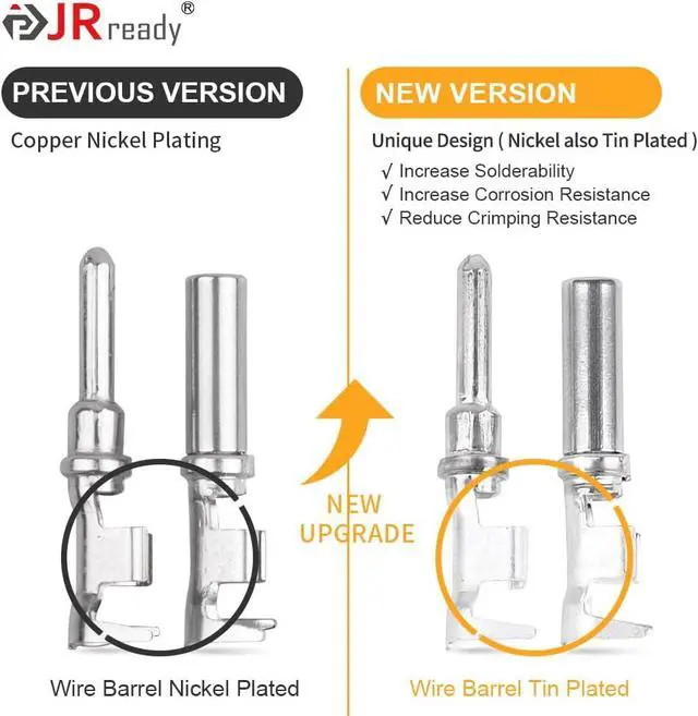 Alt view image 3 of 7 - JRready ST6251 Deutsch DTP Connector Kit 2 Pin Waterproof Connectors 10 Sets with Size 12 Stamped Contacts/Terminals 14-12AWG 22Pairs