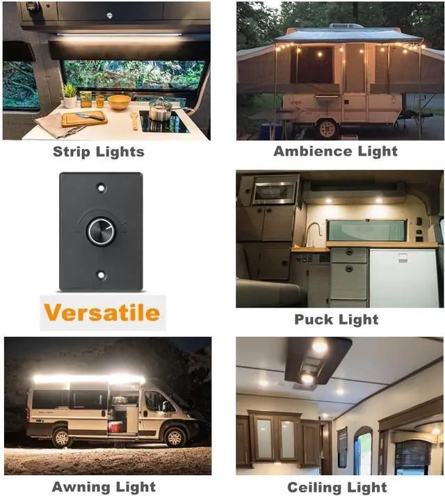 Alt view image 5 of 7 - 12V Light Dimmer 12 Volt PWM LED Dimmer Switch for RV Boat Truck Camper Van Trailer Light Fixture, LED Strip Lights Rotary Knob DC12-24V (2-Pack 6A)