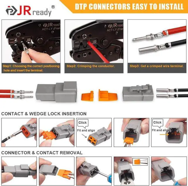 Alt view image 7 of 7 - JRready ST6251 Deutsch DTP Connector Kit 2 Pin Waterproof Connectors 10 Sets with Size 12 Stamped Contacts/Terminals 14-12AWG 22Pairs
