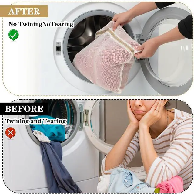 Alt view image 6 of 7 - 5 Pcs Cotton Mesh Laundry Bags, Sturdy Zipper Breathable Exquisite Wash Bags for Delicates, Underwear, Clothes, with 5 Sizes, Natural