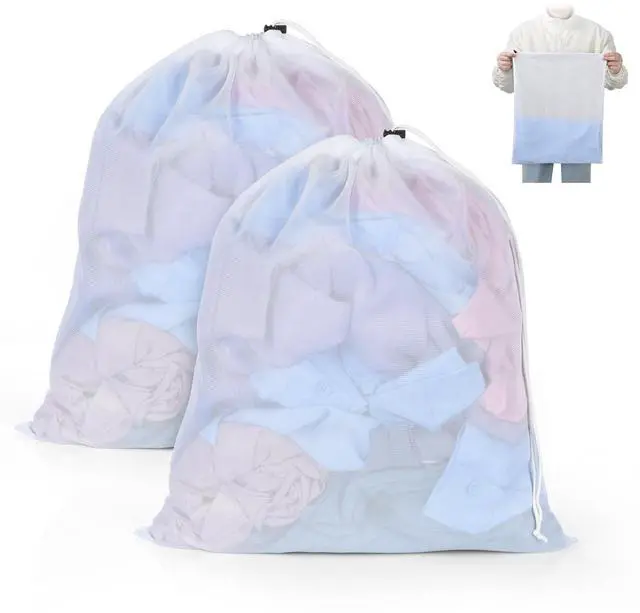 Main image of 16x20 Inch Mesh Laundry Bags 2PCS Small Drawstring Dirty Clothes Washing Bag Machine Washable Delicates Bra Lingerie Socks Toy Garment Bag Dorm Don't Drying, Melting 140-176 White