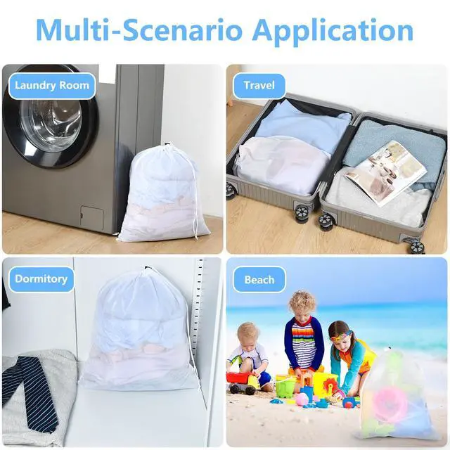 Alt view image 4 of 7 - 16x20 Inch Mesh Laundry Bags 2PCS Small Drawstring Dirty Clothes Washing Bag Machine Washable Delicates Bra Lingerie Socks Toy Garment Bag Dorm Don't Drying, Melting 140-176 White