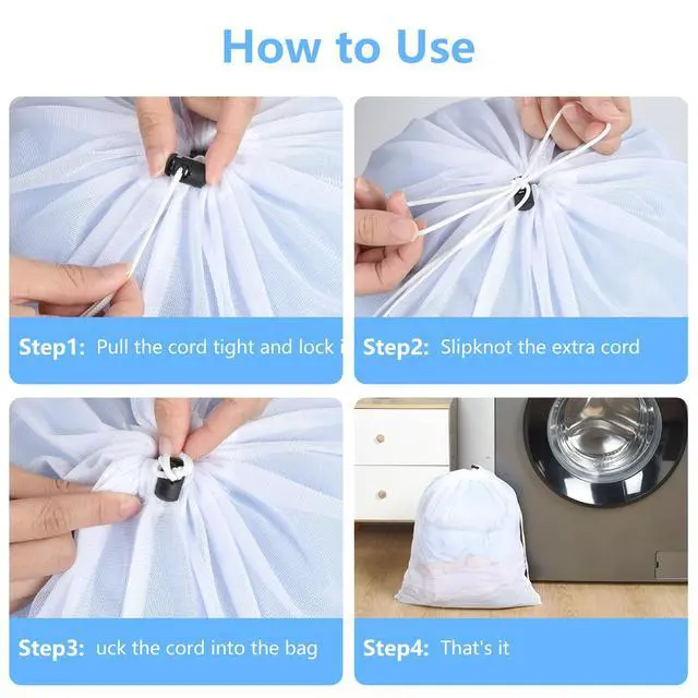 Alt view image 6 of 7 - 16x20 Inch Mesh Laundry Bags 2PCS Small Drawstring Dirty Clothes Washing Bag Machine Washable Delicates Bra Lingerie Socks Toy Garment Bag Dorm Don't Drying, Melting 140-176 White