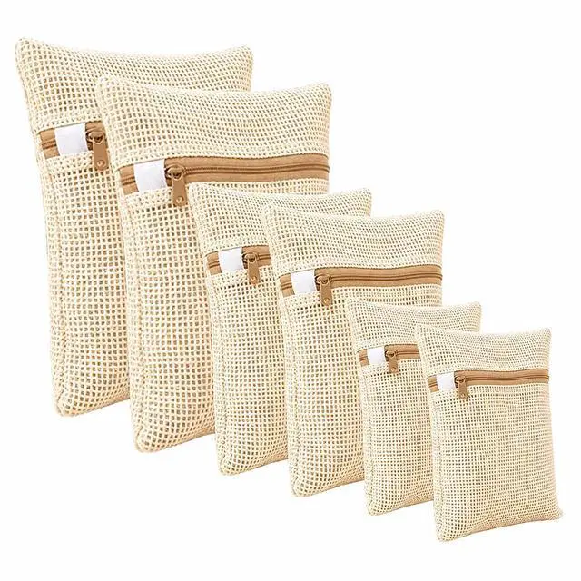 Main image of 6-Pack Laundry Bags, Durable Cotton Mesh with Sturdy Zipper, Breathable Mesh Fabric, Ideal for Washing Underwear, Pants, Shoes, Socks and Delicate Garments