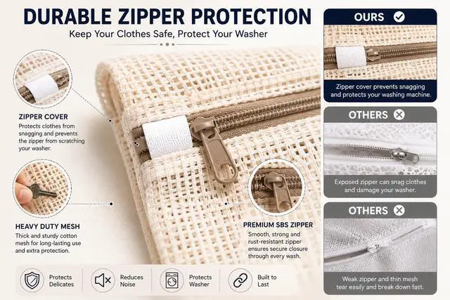 Alt view image 5 of 7 - 6-Pack Laundry Bags, Durable Cotton Mesh with Sturdy Zipper, Breathable Mesh Fabric, Ideal for Washing Underwear, Pants, Shoes, Socks and Delicate Garments