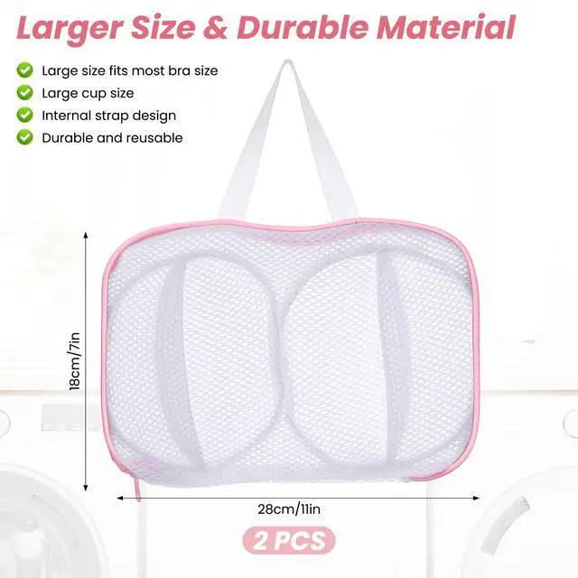 Alt view image 2 of 7 - 2 Pack Large Bra Laundry Bags for Washing Machine, Brassiere Wash Bags for Laundry, Lingerie Bag for Washing Delicates, Pink Bra Washer Protector
