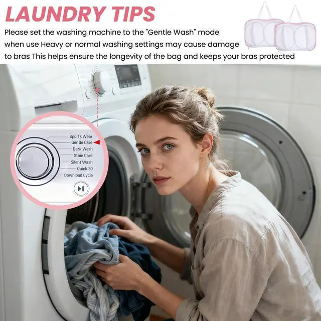 Alt view image 6 of 7 - 2 Pack Large Bra Laundry Bags for Washing Machine, Brassiere Wash Bags for Laundry, Lingerie Bag for Washing Delicates, Pink Bra Washer Protector