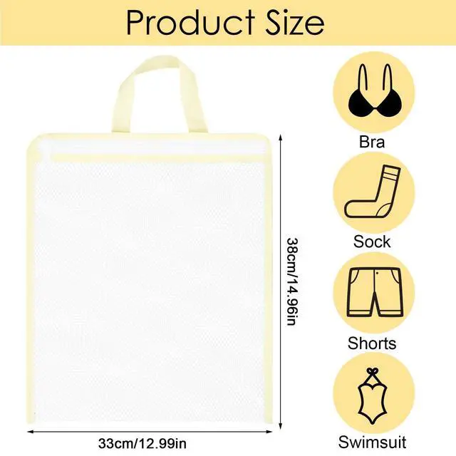 Alt view image 2 of 7 - 2 Pcs Mesh Hanging Laundry Bags for Washing Mesh Lingerie Bags for Laundry Small Hanging Bag for Clothes Delicates Lingerie, 12.99 x 14.96in, Yellow Polyester, Medium Size