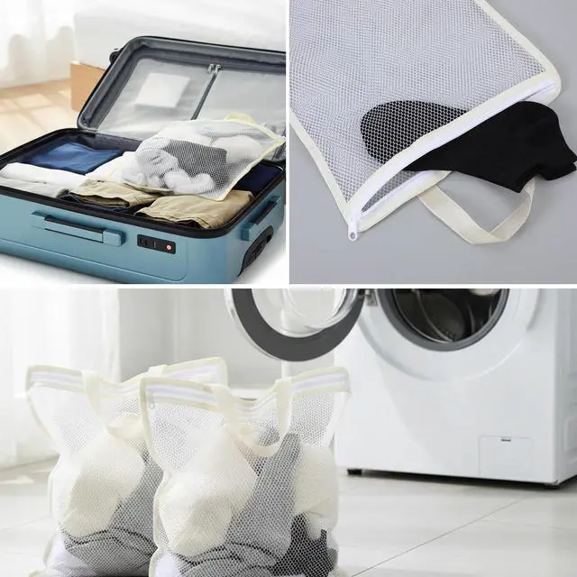 Alt view image 6 of 7 - 2 Pcs Mesh Hanging Laundry Bags for Washing Mesh Lingerie Bags for Laundry Small Hanging Bag for Clothes Delicates Lingerie, 12.99 x 14.96in, Yellow Polyester, Medium Size