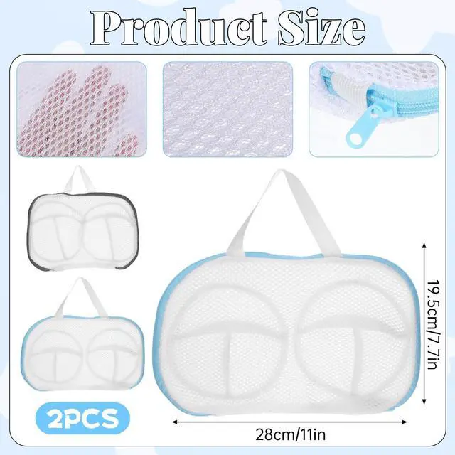 Alt view image 2 of 7 - 2 Pack Bra Washing Bags for Laundry Machine, Large Mesh Brassiere Protector for Delicates, Lingerie Wash Bag (Blue & Gray, 11 x 7.7 Inches)