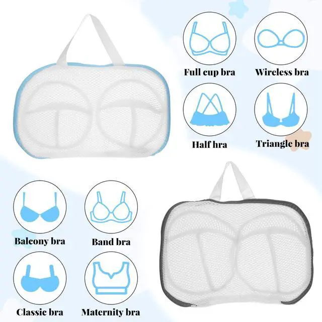 Alt view image 5 of 7 - 2 Pack Bra Washing Bags for Laundry Machine, Large Mesh Brassiere Protector for Delicates, Lingerie Wash Bag (Blue & Gray, 11 x 7.7 Inches)