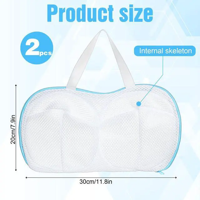 Alt view image 2 of 7 - 2 Pack Bra Washing Bags for Laundry, Reusable Washable Bra Laundry Bag with Handle, Non-Deform Mesh Wash Bag for Washing Machine Storage Travel