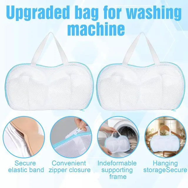 Alt view image 6 of 7 - 2 Pack Bra Washing Bags for Laundry, Reusable Washable Bra Laundry Bag with Handle, Non-Deform Mesh Wash Bag for Washing Machine Storage Travel