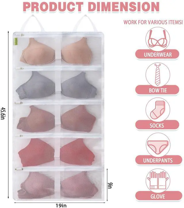 Alt view image 2 of 7 - Laundry Bra Bag, 2 Pcs Bra Washing Bags, Lingerie Bags for Washing Delicates, Holds 10 D-F Cups Sizes, Underwear Brassiere Washing Bag with Zipper for Laundry Storage