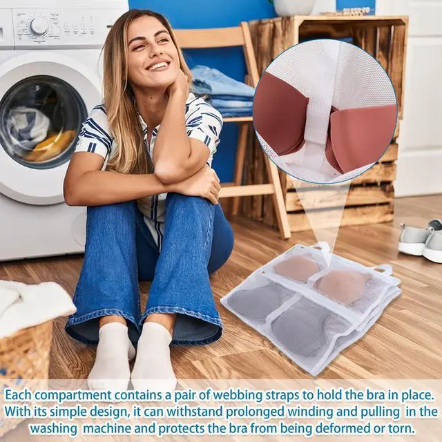 Alt view image 3 of 7 - Laundry Bra Bag, 2 Pcs Bra Washing Bags, Lingerie Bags for Washing Delicates, Holds 10 D-F Cups Sizes, Underwear Brassiere Washing Bag with Zipper for Laundry Storage