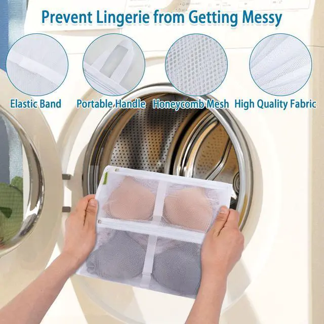 Alt view image 4 of 7 - Laundry Bra Bag, 2 Pcs Bra Washing Bags, Lingerie Bags for Washing Delicates, Holds 10 D-F Cups Sizes, Underwear Brassiere Washing Bag with Zipper for Laundry Storage