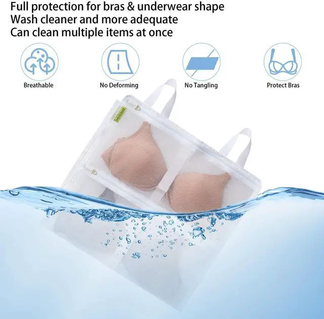 Alt view image 6 of 7 - Laundry Bra Bag, 2 Pcs Bra Washing Bags, Lingerie Bags for Washing Delicates, Holds 10 D-F Cups Sizes, Underwear Brassiere Washing Bag with Zipper for Laundry Storage