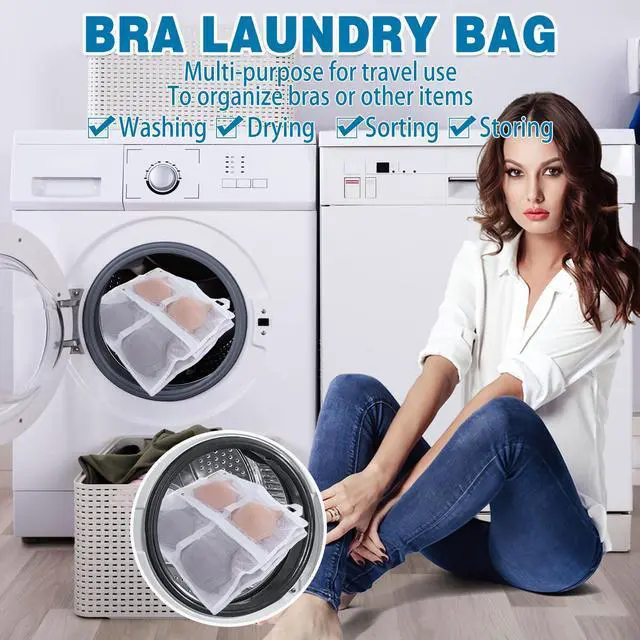 Alt view image 7 of 7 - Laundry Bra Bag, 2 Pcs Bra Washing Bags, Lingerie Bags for Washing Delicates, Holds 10 D-F Cups Sizes, Underwear Brassiere Washing Bag with Zipper for Laundry Storage