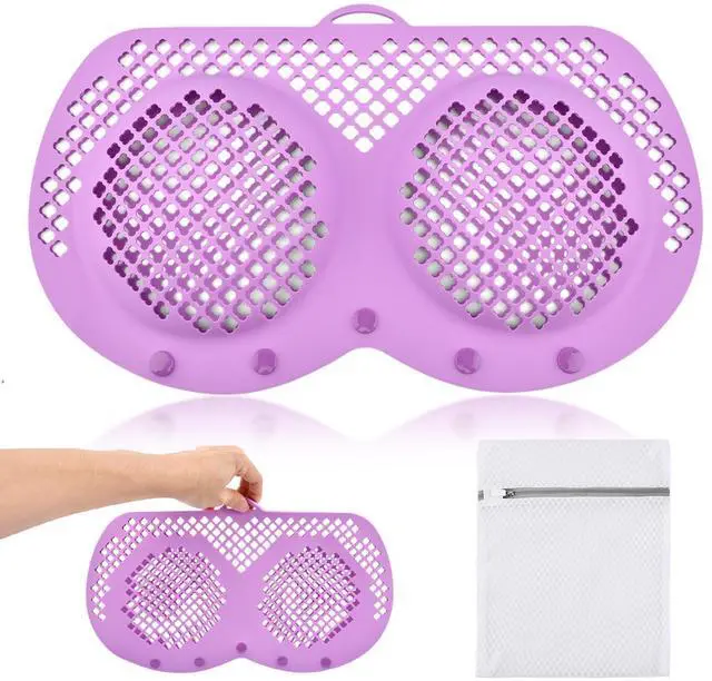 Main image of Silicone Bra Washing Bags for Laundry + Mesh Laundry Bags - Reusable Delicates Laun dry Bag with with Snap Buttons (A-D Cups) for Bras, Underwear & Swimwear (COLOR:purple)