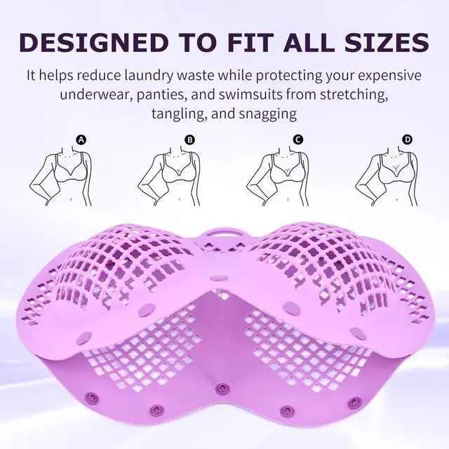 Alt view image 3 of 7 - Silicone Bra Washing Bags for Laundry + Mesh Laundry Bags - Reusable Delicates Laun dry Bag with with Snap Buttons (A-D Cups) for Bras, Underwear & Swimwear (COLOR:purple)