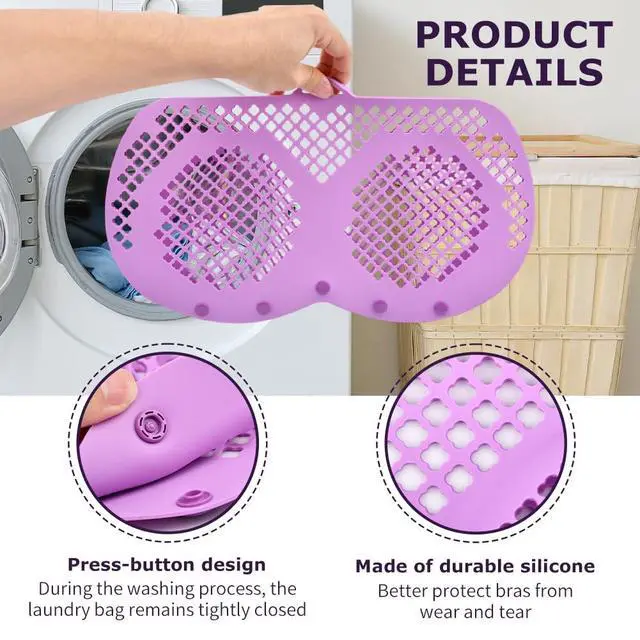 Alt view image 4 of 7 - Silicone Bra Washing Bags for Laundry + Mesh Laundry Bags - Reusable Delicates Laun dry Bag with with Snap Buttons (A-D Cups) for Bras, Underwear & Swimwear (COLOR:purple)