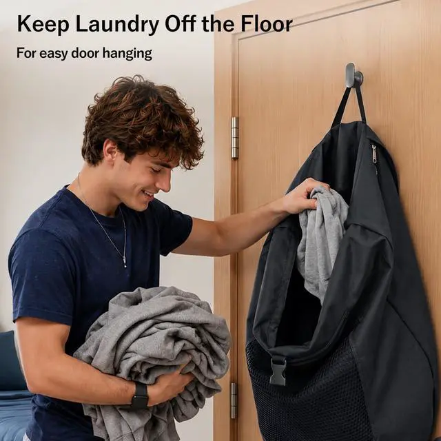 Alt view image 3 of 7 - Laundry Backpack Bag for College - 75L Laundry Bag, Black