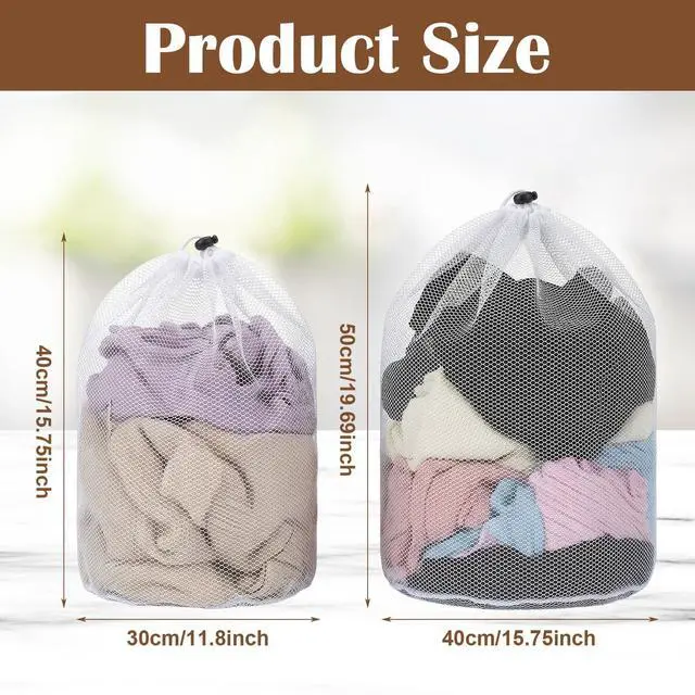 Alt view image 2 of 7 - 2Pcs Mesh Laundry Bags, White Travel Small Laundry Sock Bag, Machine Washable Drawstring Mesh Bags, Sock Bag for Home Dorm Hotel Travel Use(12×16Inch, 16×20Inch)