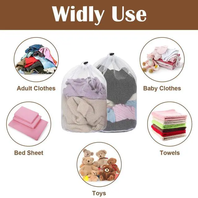 Alt view image 5 of 7 - 2Pcs Mesh Laundry Bags, White Travel Small Laundry Sock Bag, Machine Washable Drawstring Mesh Bags, Sock Bag for Home Dorm Hotel Travel Use(12×16Inch, 16×20Inch)