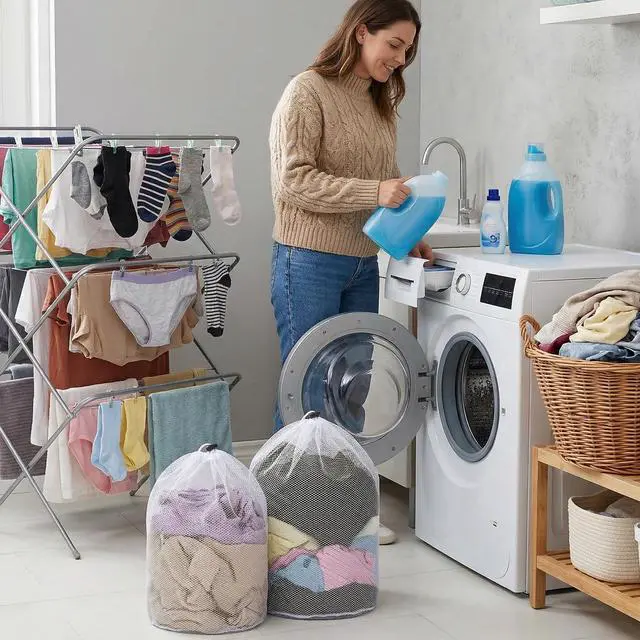 Alt view image 7 of 7 - 2Pcs Mesh Laundry Bags, White Travel Small Laundry Sock Bag, Machine Washable Drawstring Mesh Bags, Sock Bag for Home Dorm Hotel Travel Use(12×16Inch, 16×20Inch)
