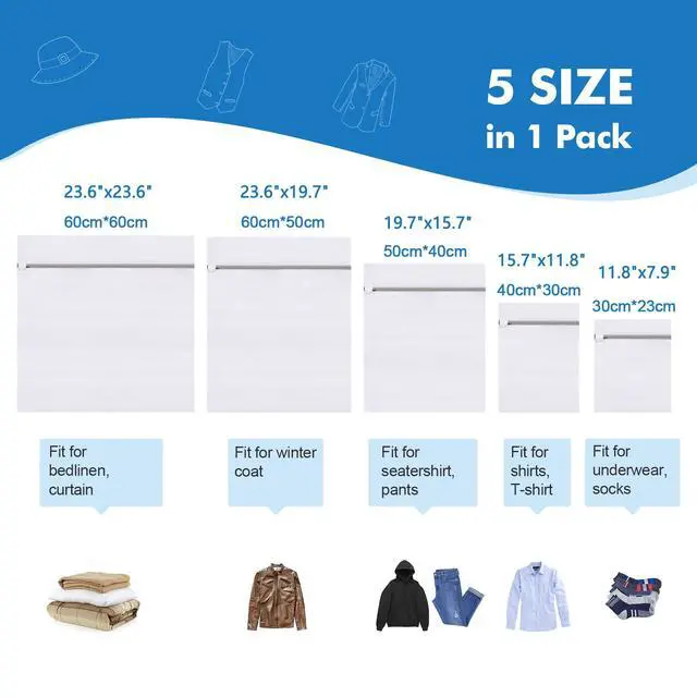 Alt view image 6 of 7 - 5Pcs Laundry Bags Mesh Wash Bags, Delicate Laundry Bags for Clothes, Hosiery, Underwear, Bed linen - 5 Size
