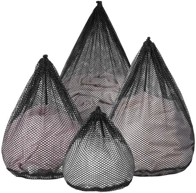 Main image of 4Pcs Mesh Laundry Bags, Sturdy Laundry Bags for College, Dorm, Travel, Famliy and Apartment with Drawstring Closure(4 Szie, Black)