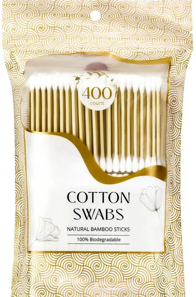 Main image of 400 Bamboo Cotton Swabs, Dual Tipped, 3 Inch 100% Biodegradable Natural Cotton Qtips for Ears, Makeup, Cleaning, Home, Baby Care (400 Count)