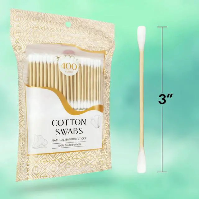 Alt view image 5 of 5 - 400 Bamboo Cotton Swabs, Dual Tipped, 3 Inch 100% Biodegradable Natural Cotton Qtips for Ears, Makeup, Cleaning, Home, Baby Care (400 Count)