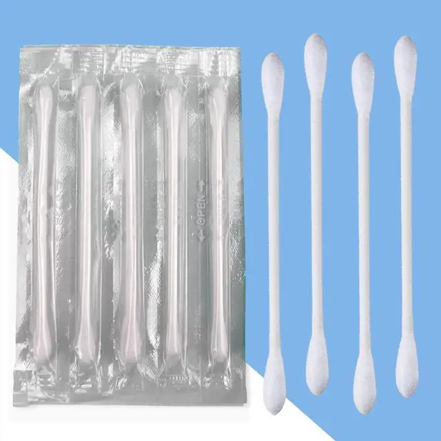 Main image of Cotton Swab Individually Wrapped, 200 Count Natural Cotton Buds, Double Tipped Cotton Tips for Ear, Beauty Care, Cleaning (White, Double Round End)