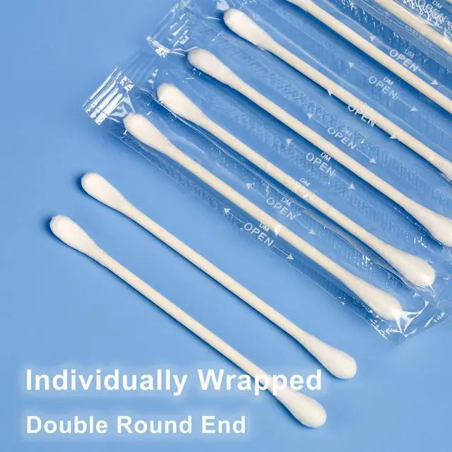 Alt view image 3 of 6 - Cotton Swab Individually Wrapped, 200 Count Natural Cotton Buds, Double Tipped Cotton Tips for Ear, Beauty Care, Cleaning (White, Double Round End)