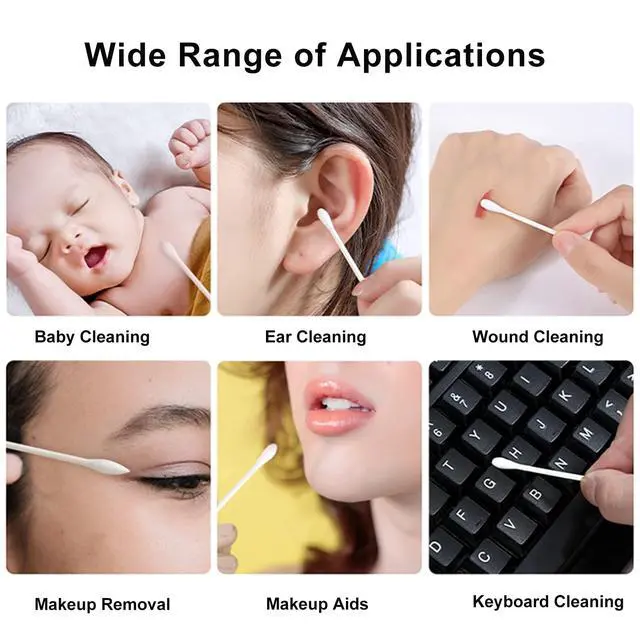 Alt view image 4 of 6 - Cotton Swab Individually Wrapped, 200 Count Natural Cotton Buds, Double Tipped Cotton Tips for Ear, Beauty Care, Cleaning (White, Double Round End)