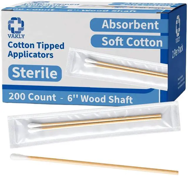 Main image of Sterile Cotton Tipped Applicators 6 in (200 Pack) Long Wooden Cotton Swab Sticks for Medical, First Aid, Cleaning, Crafts & Lab Use