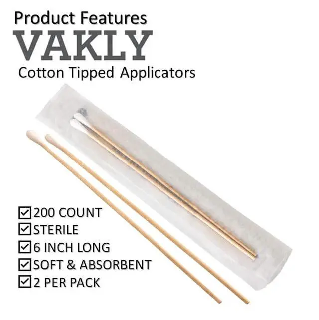 Alt view image 5 of 7 - Sterile Cotton Tipped Applicators 6 in (200 Pack) Long Wooden Cotton Swab Sticks for Medical, First Aid, Cleaning, Crafts & Lab Use