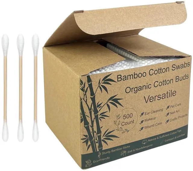 Main image of Bamboo Cotton Swabs, 500 Count Rounded Tips Sturdy Bamboo Core, Soft Cotton Tips for Makeup Touch-Ups, Skincare, Nail Cleanup & Personal Care, Eco-Conscious Packaging