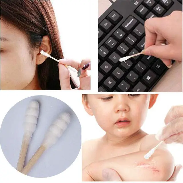 Alt view image 3 of 6 - 800Count Wood Stick Cotton Swabs, Spiral Tips, for Personal Care,Home Clean