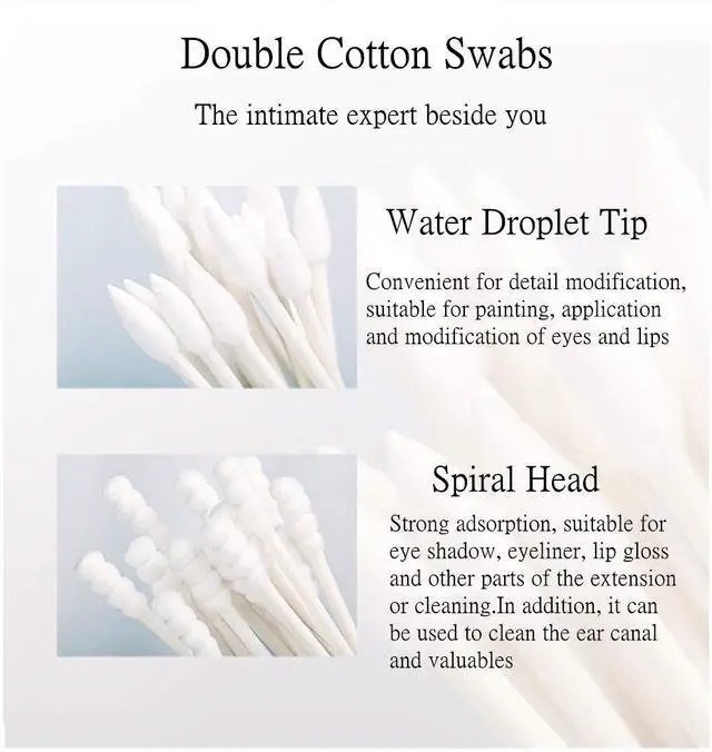 Alt view image 2 of 7 - Cotton Swabs 800 Pieces, Double Precision Tips with Paper Stick, 4 Packs of 200 Pieces (Pointed+Spiral Head)