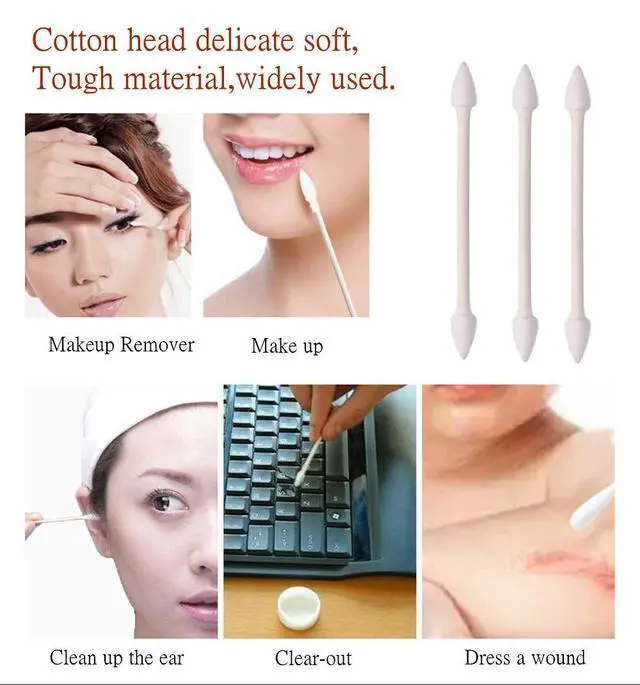 Alt view image 6 of 7 - Cotton Swabs 800 Pieces, Double Precision Tips with Paper Stick, 4 Packs of 200 Pieces (Pointed+Spiral Head)