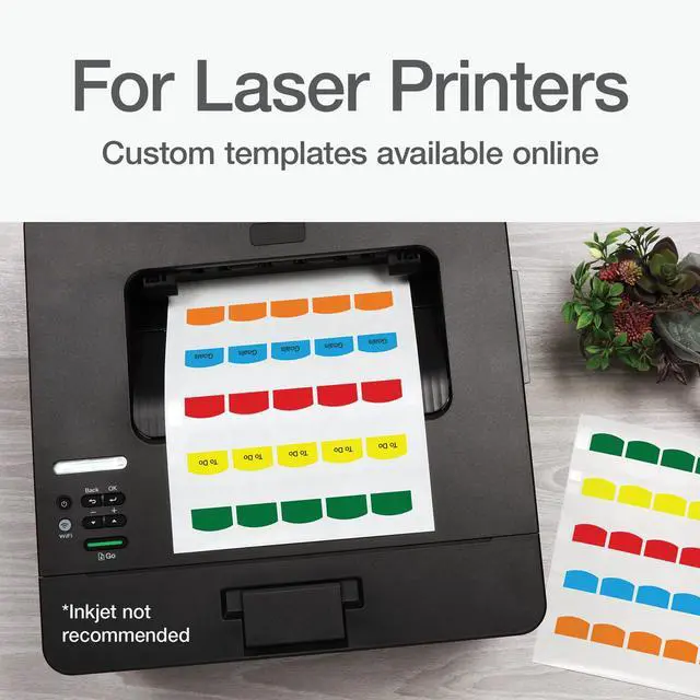 Alt view image 3 of 6 - Laser Printable Tabs, Permanent Index Tabs, Customizable Adhesive Labels, Assorted Primary Colors, 1.125" x 1.25", 100 Per Pack (1006555)