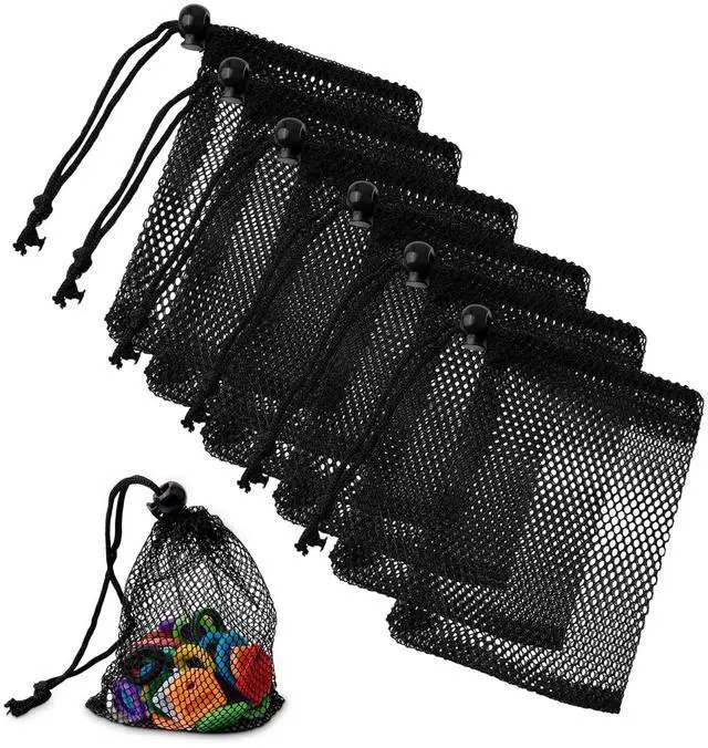 Main image of 6Pcs Small Mesh Drawstring Bags - 6'' x 4'' Breathable Nylon Storage Bags for Travel, Underwear, Toys - Portable Organizer Pouches W/Toggle Closure for Gym, Camping, Laundry - Multi-Use